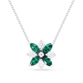 0.28Ct Emerald 16"pendant Necklace In 14K White Gold
