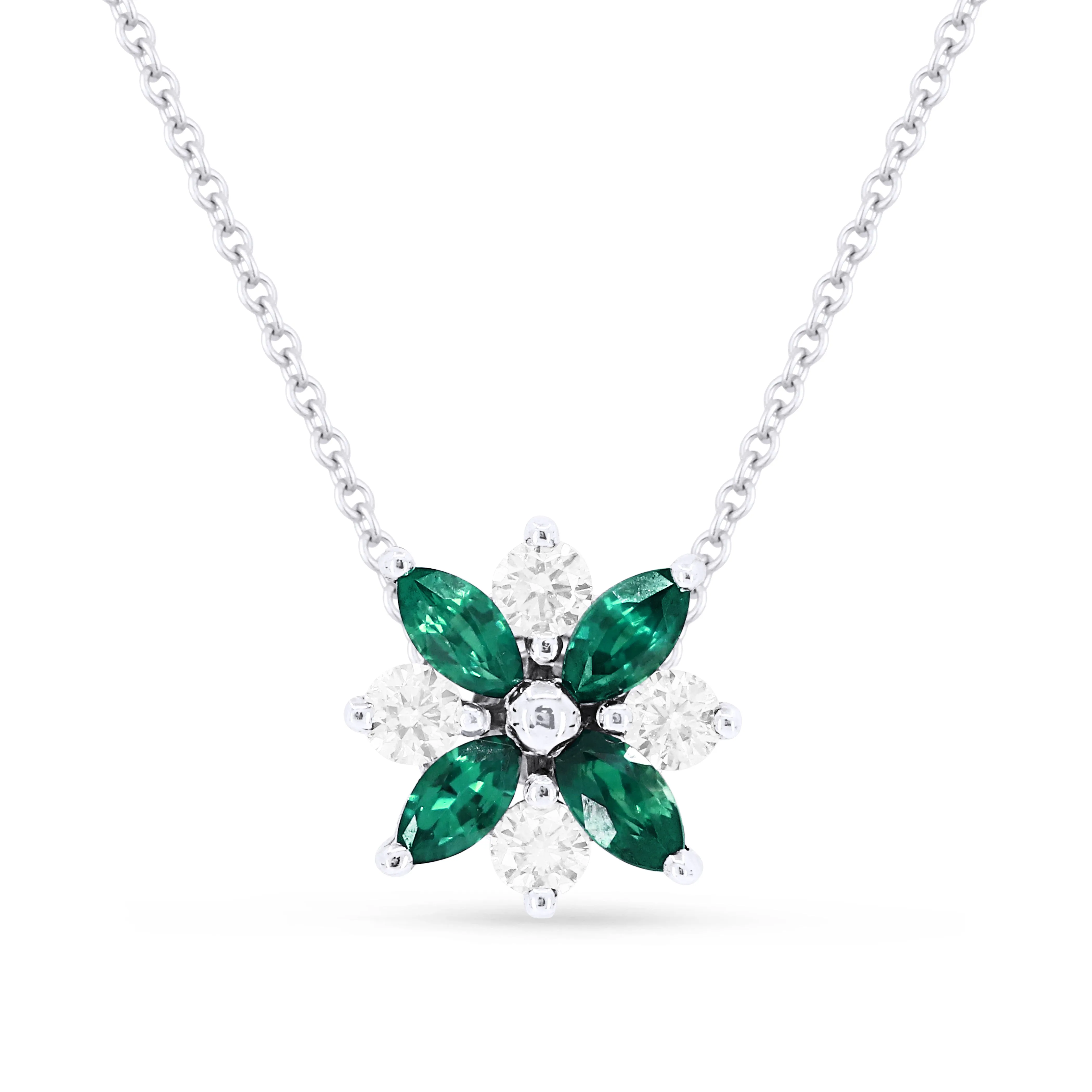 0.28Ct Emerald 16"pendant Necklace In 14K White Gold