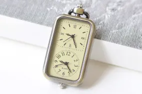 1 PC Time Zone Rectangle Pocket Watch Necklace CHAIN INCLUDED A8509