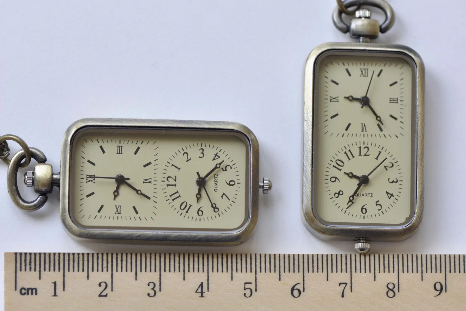 1 PC Time Zone Rectangle Pocket Watch Necklace CHAIN INCLUDED A8509