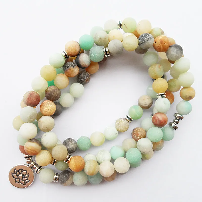 108pcs Matte Bead Mala Yoga Bracelet with Lotus Pendant