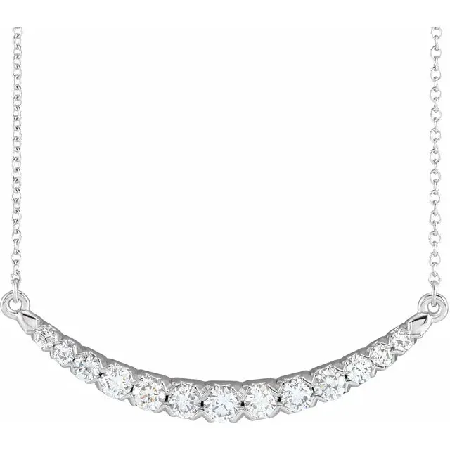 14K White Gold 3/4 CTW Lab-Grown Diamond French-Set Bar 18" Necklace