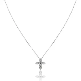 14K White gold cross necklace with diamonds