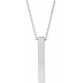 14K White Gold Engravable Four-Sided Vertical Bar 16-18" Necklace