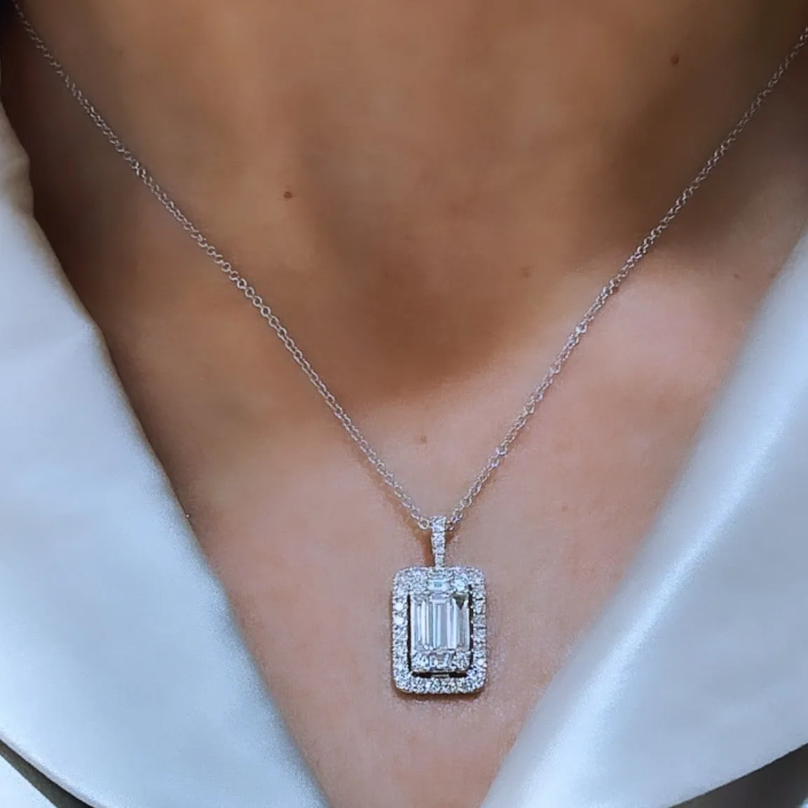 1.58ct tw Diamond Emerald Cut Invisible-set Pendant Necklace