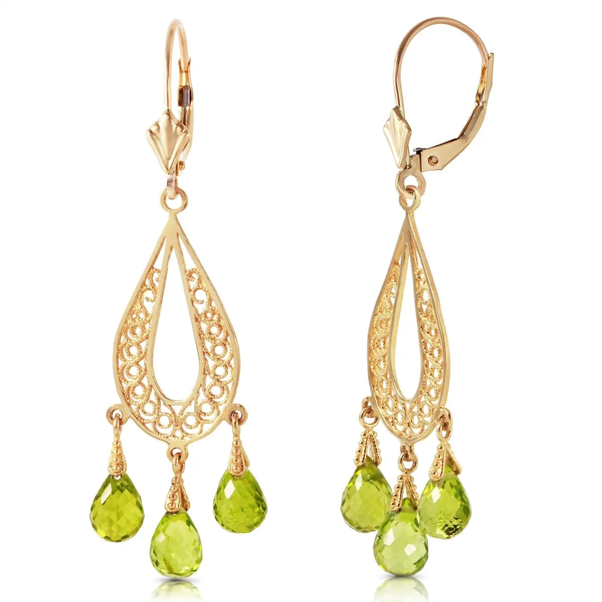 3.75 Carat 14K Solid Yellow Gold Chandelier Earrings Natural Peridot