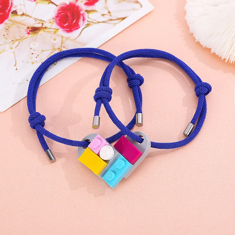 A Pair Of Milan Rope Building Blocks Assembling Love Couple Bracelets