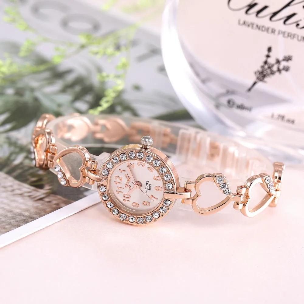 Alloy Set Watch Women's Brace Lace Bracelet Peach Heart String Quartz Watch