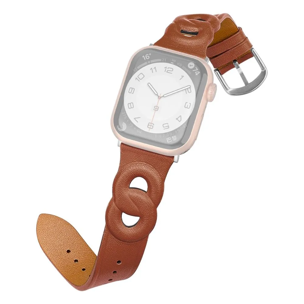 Apple Watch (45mm) dual ring style genuine leather watch strap - Brown