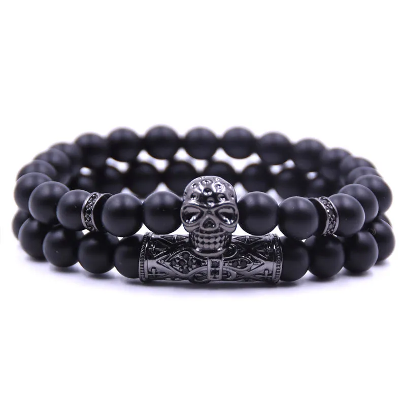 Copper Bracelet with Micro Inlay Skull