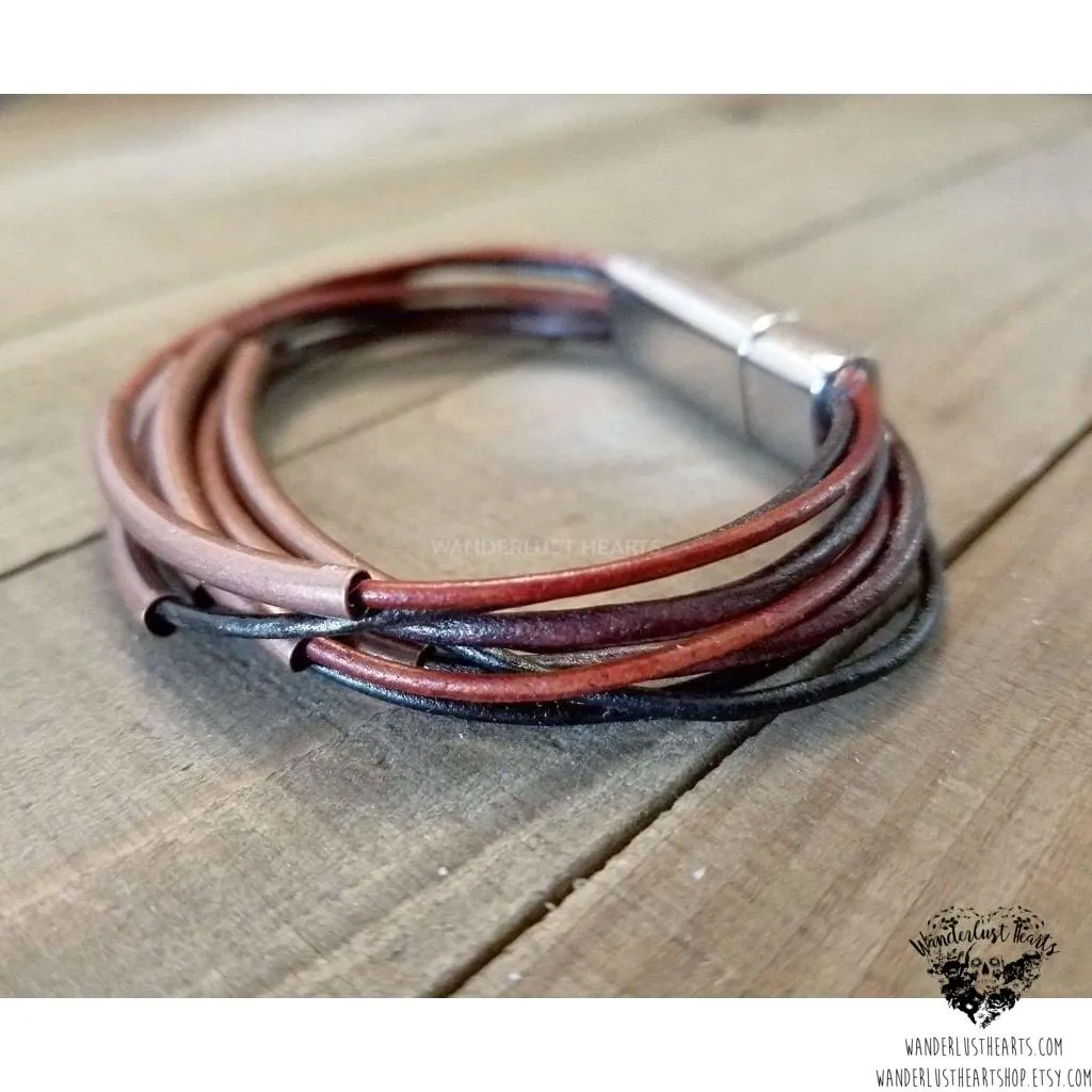Copper leather layer bracelet