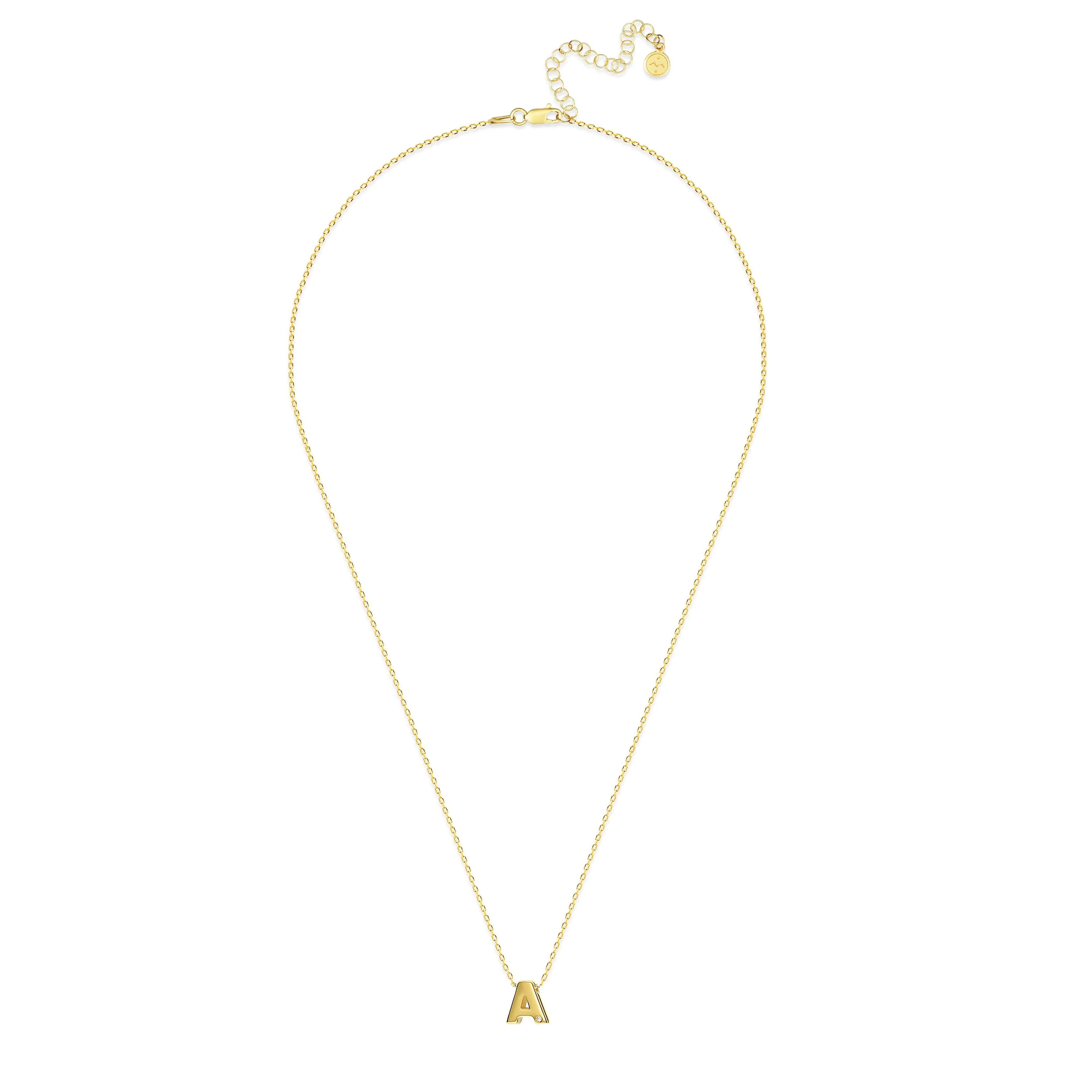 Diamond Letter Necklace "A" - 18 karat gold vermeil on sterling silver, diamond 0.01 carat