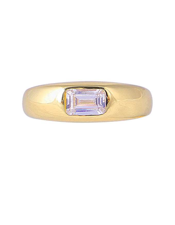Emerald Cut Crystal Ring Gold
