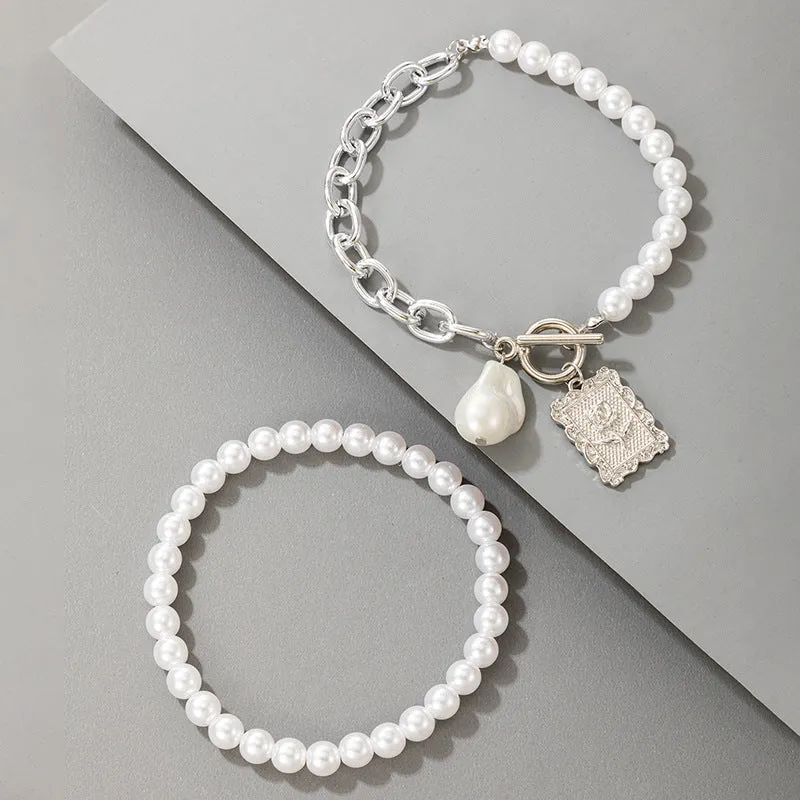 Faux Pearl Metal Chain And Anklet Set