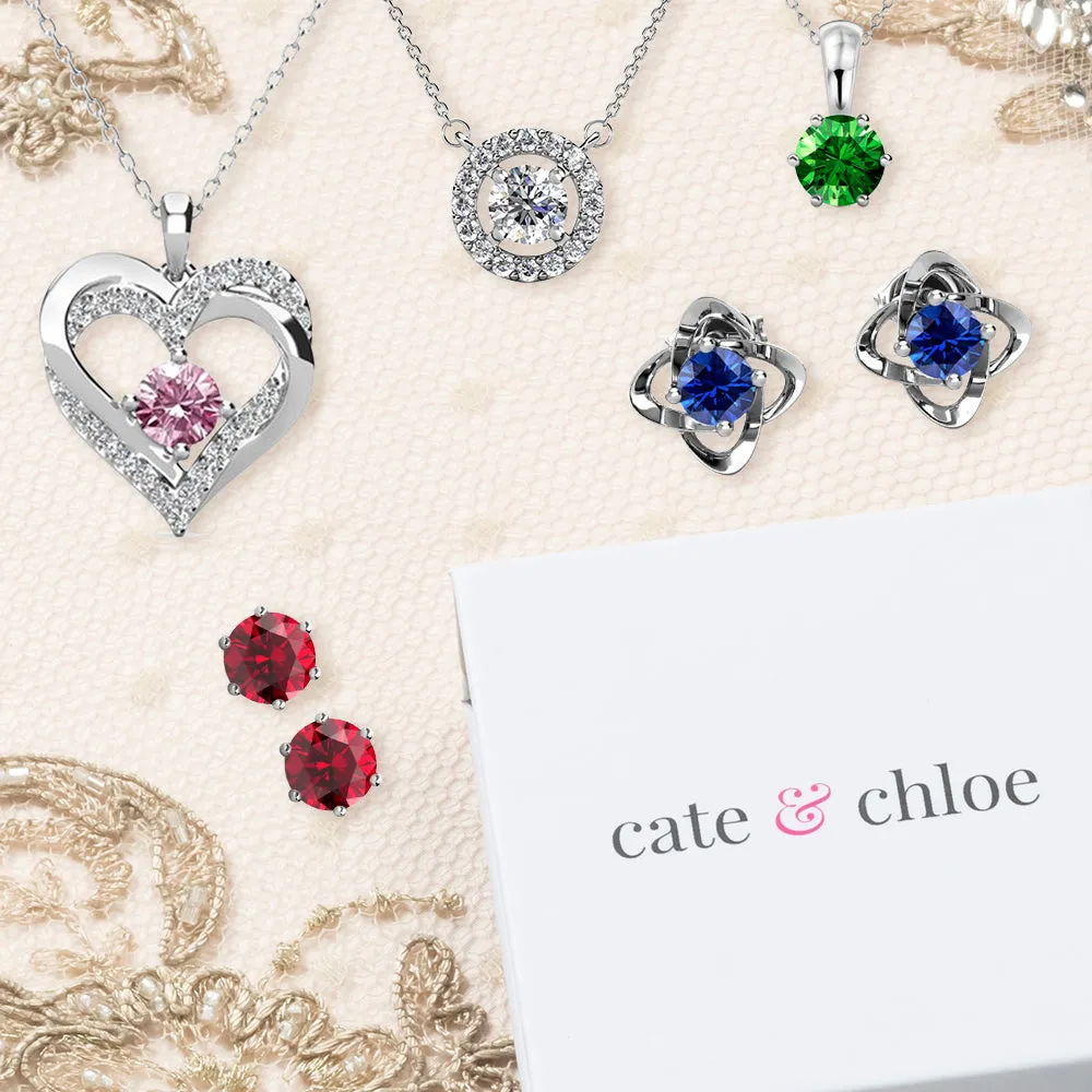 Forever August Birthstone Peridot Earrings 18k White Gold Plated Silver Double Heart Earrings with Swarovski Crystals
