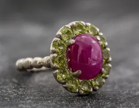 Genuine Ruby Ring - Red Flower Ring - Vintage Cocktail Ring