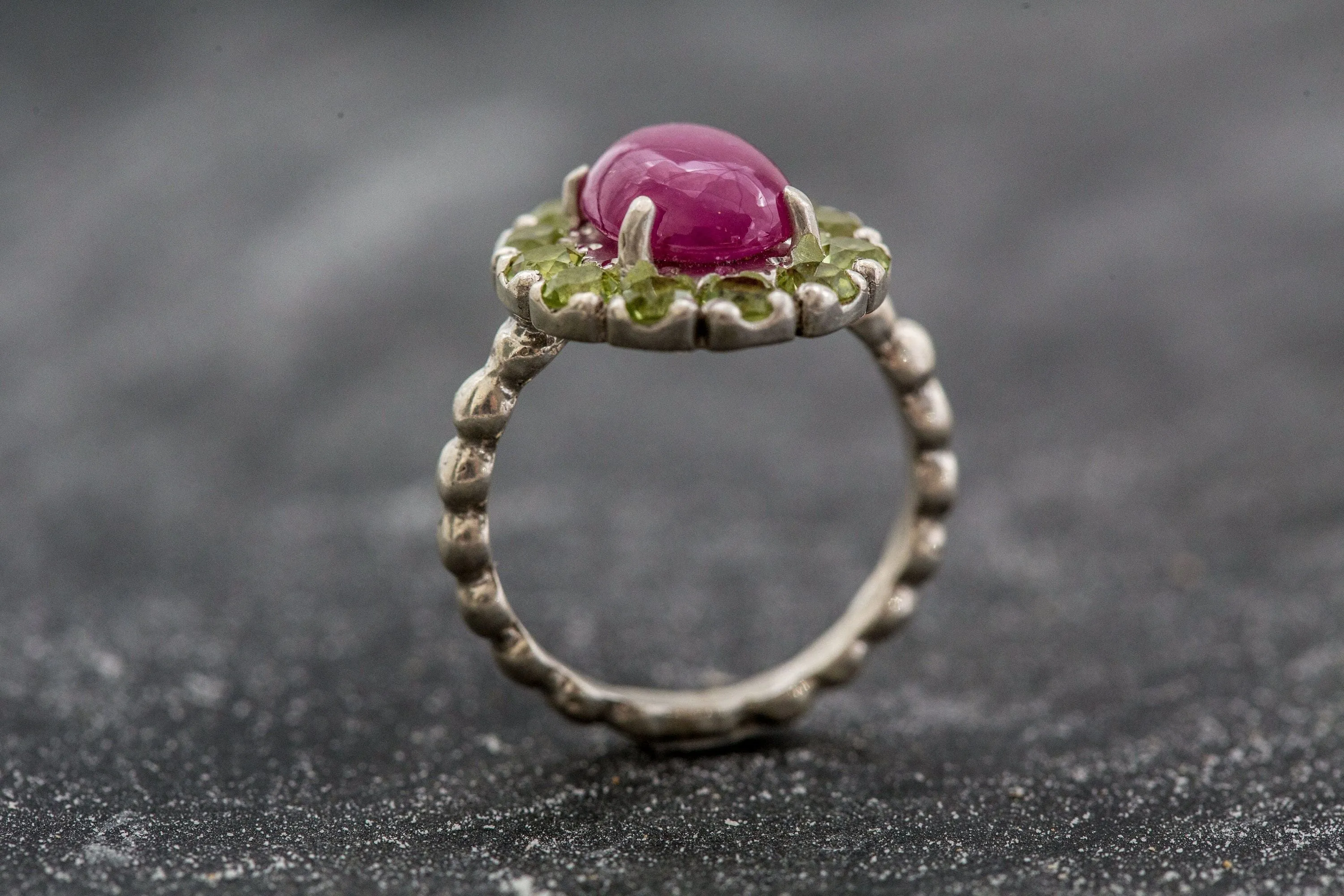 Genuine Ruby Ring - Red Flower Ring - Vintage Cocktail Ring