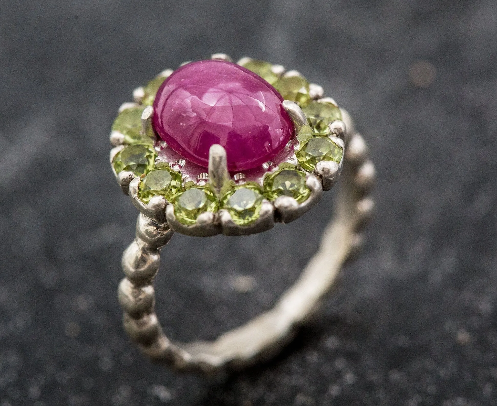 Genuine Ruby Ring - Red Flower Ring - Vintage Cocktail Ring