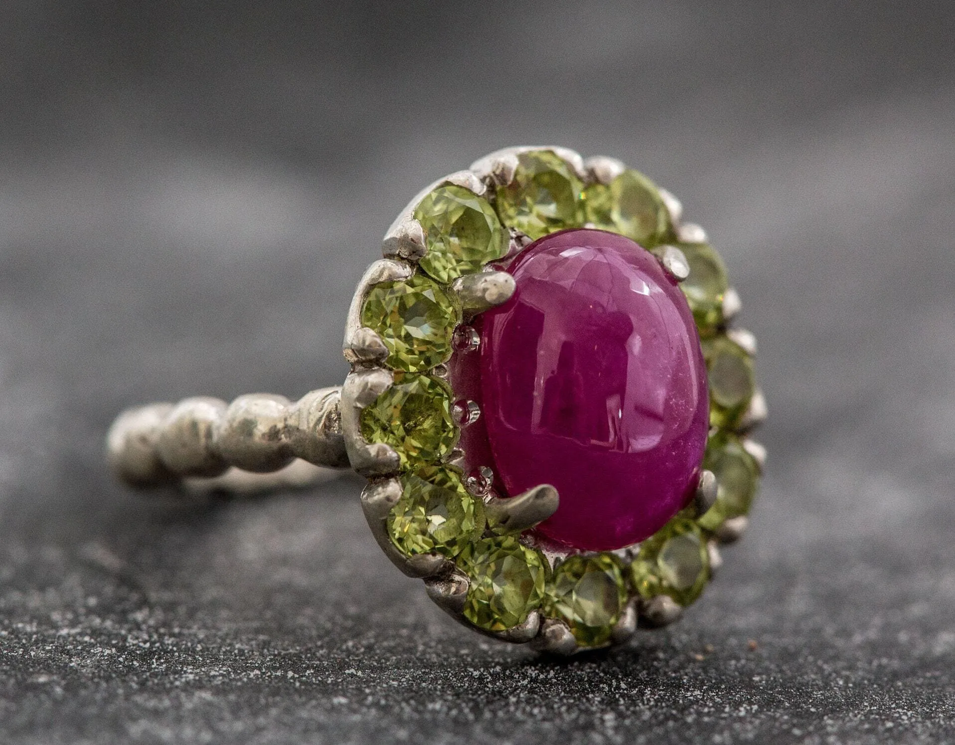 Genuine Ruby Ring - Red Flower Ring - Vintage Cocktail Ring