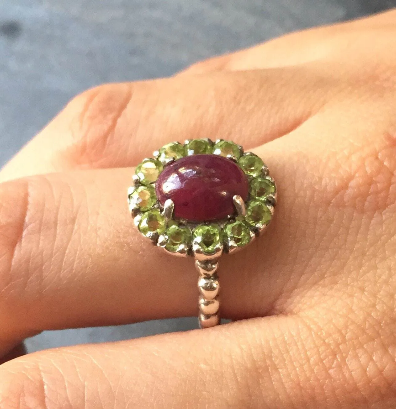 Genuine Ruby Ring - Red Flower Ring - Vintage Cocktail Ring