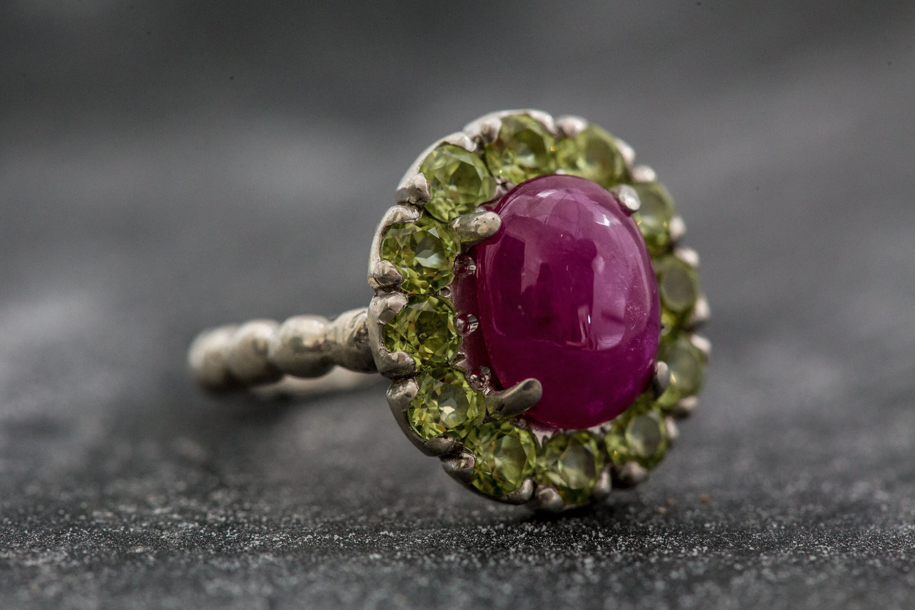 Genuine Ruby Ring - Red Flower Ring - Vintage Cocktail Ring