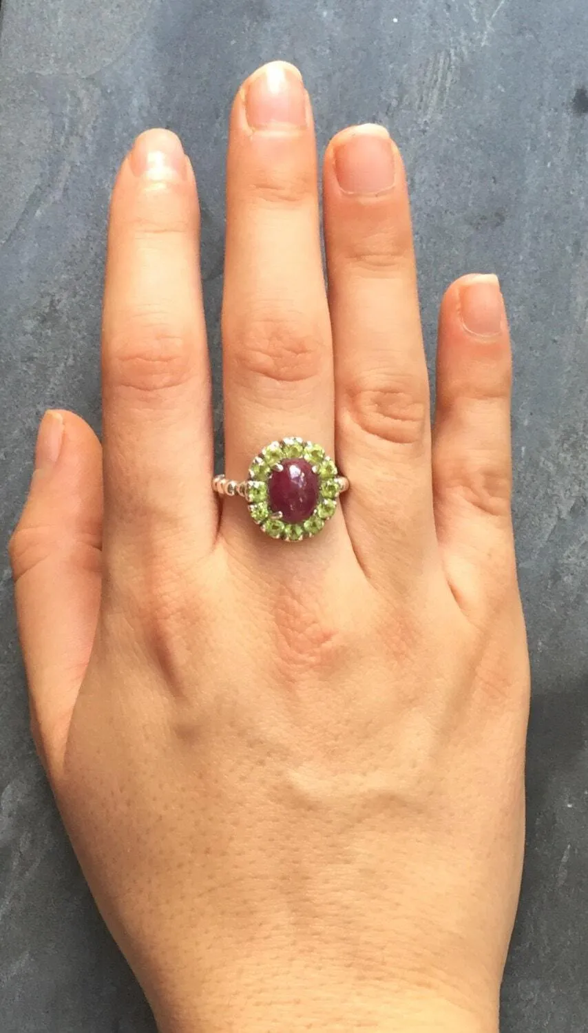 Genuine Ruby Ring - Red Flower Ring - Vintage Cocktail Ring