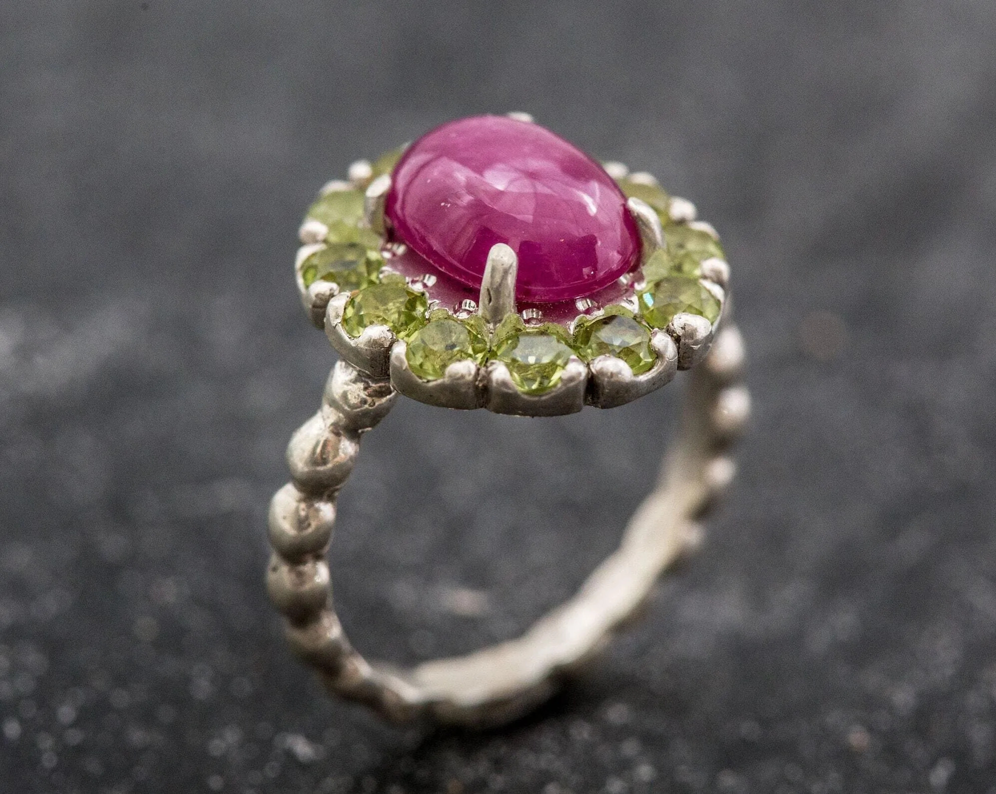 Genuine Ruby Ring - Red Flower Ring - Vintage Cocktail Ring
