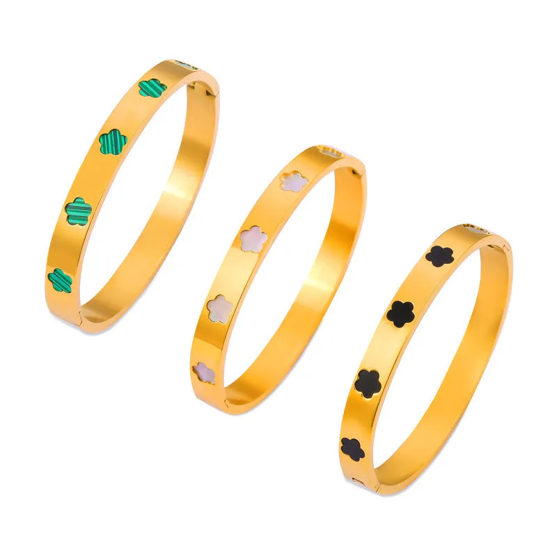 Geometric Floral Acrylic Bracelet with Titanium Steel Detail