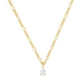 Gold Figaro Chain with Pear Shape CZ Pendant