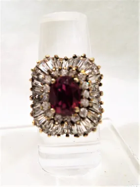 Gold Over Sterling Silver Ring with Faux Ruby and Cubic Zirconia