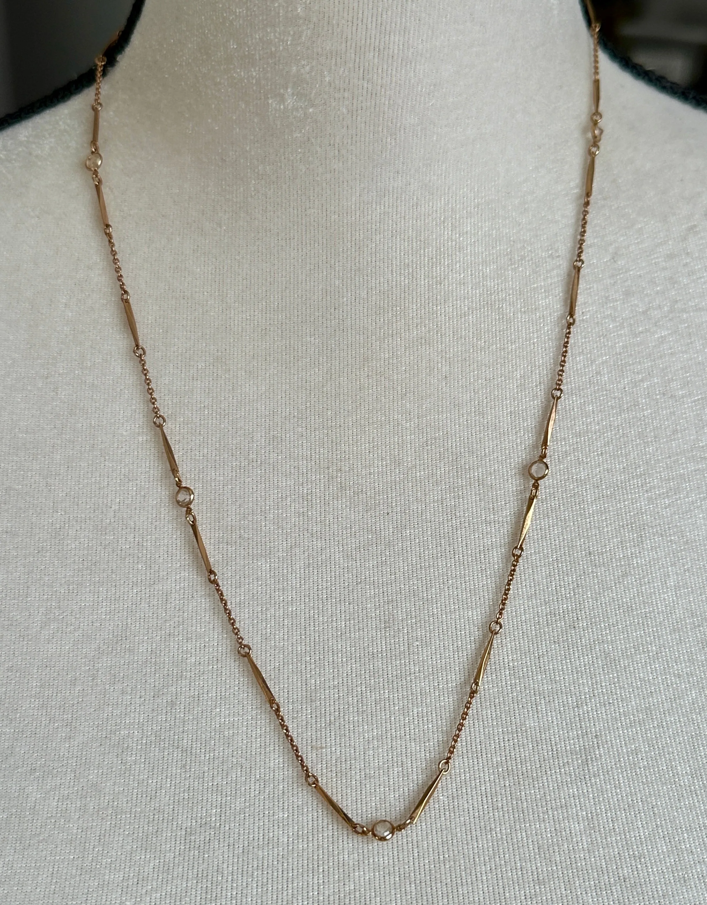 Gold Tone Open Bezel Clear Glass Stone Chain Link Necklace 23" Long