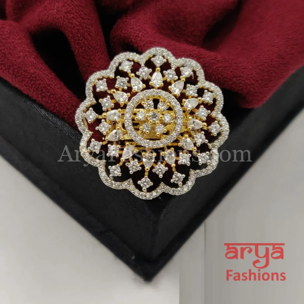 Golden Silver CZ Cocktail Ring / Rose Gold CZ Ring