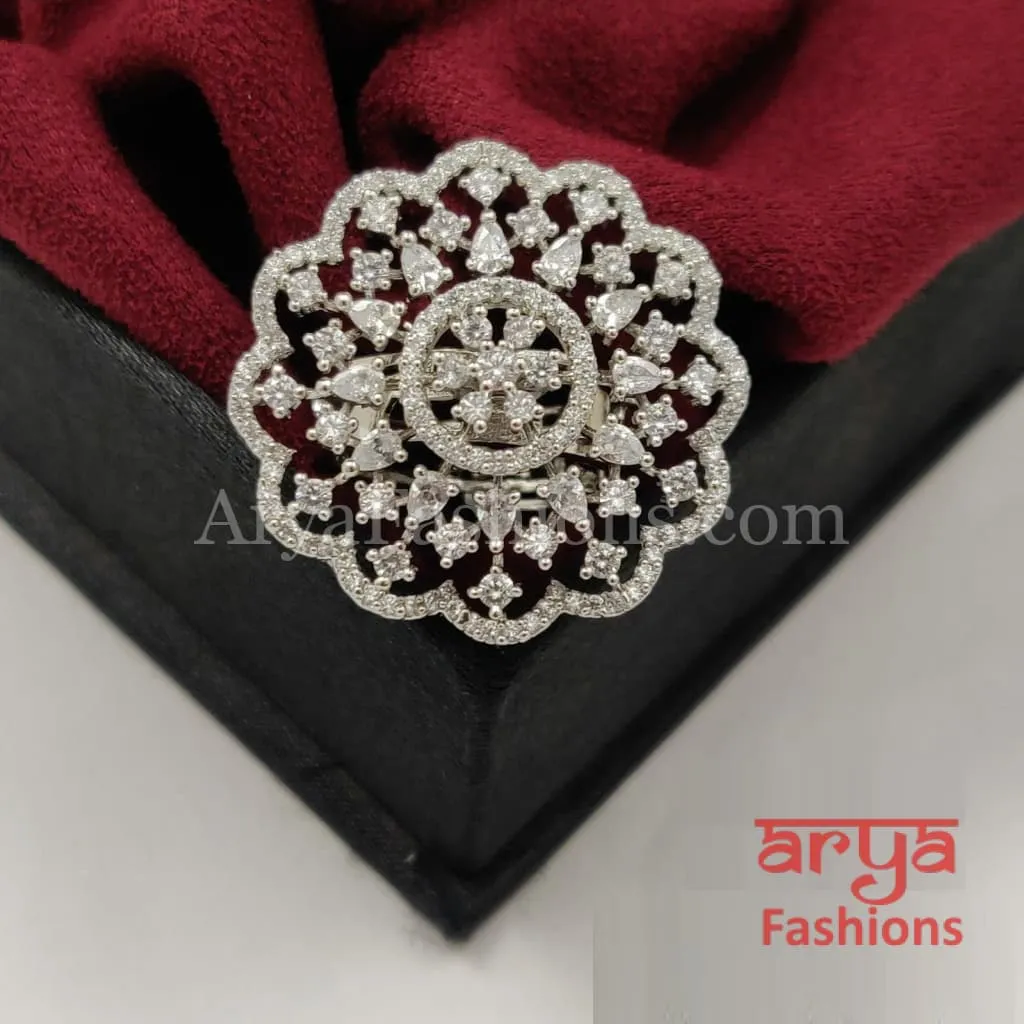 Golden Silver CZ Cocktail Ring / Rose Gold CZ Ring