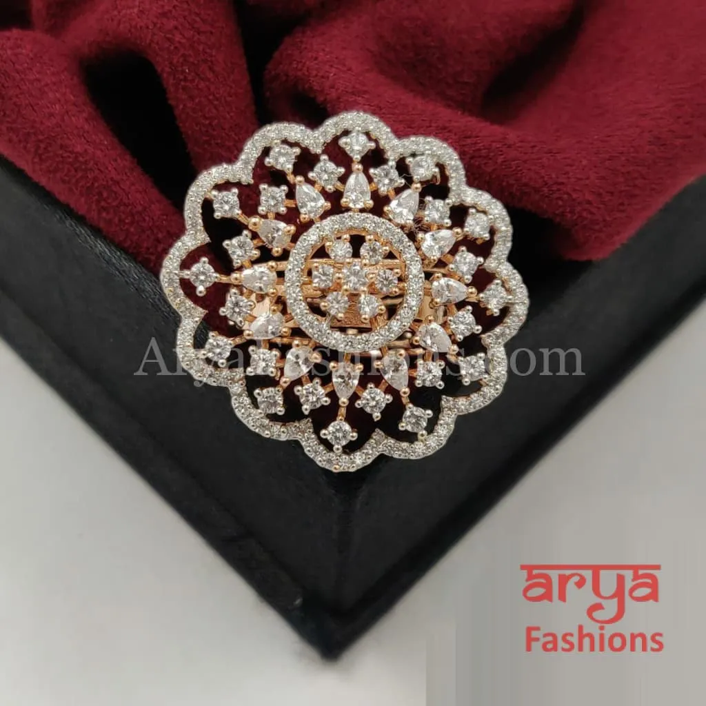 Golden Silver CZ Cocktail Ring / Rose Gold CZ Ring