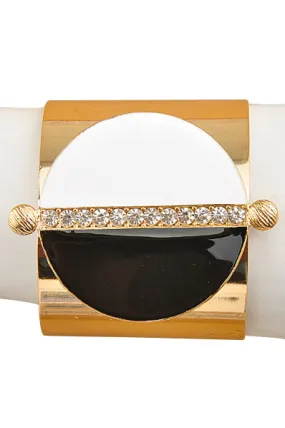 Half Moon Black & White Gold Cuff Bracelet