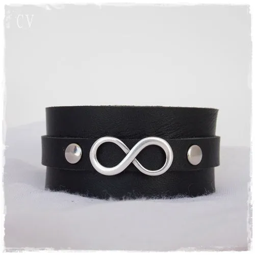 Infinity Black Leather Cuff Bracelet