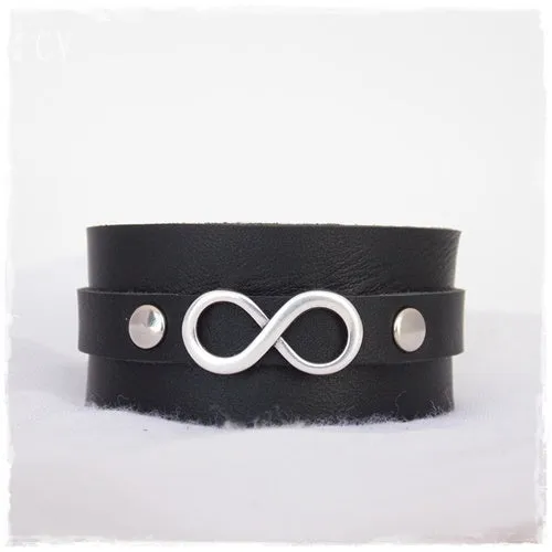 Infinity Black Leather Cuff Bracelet