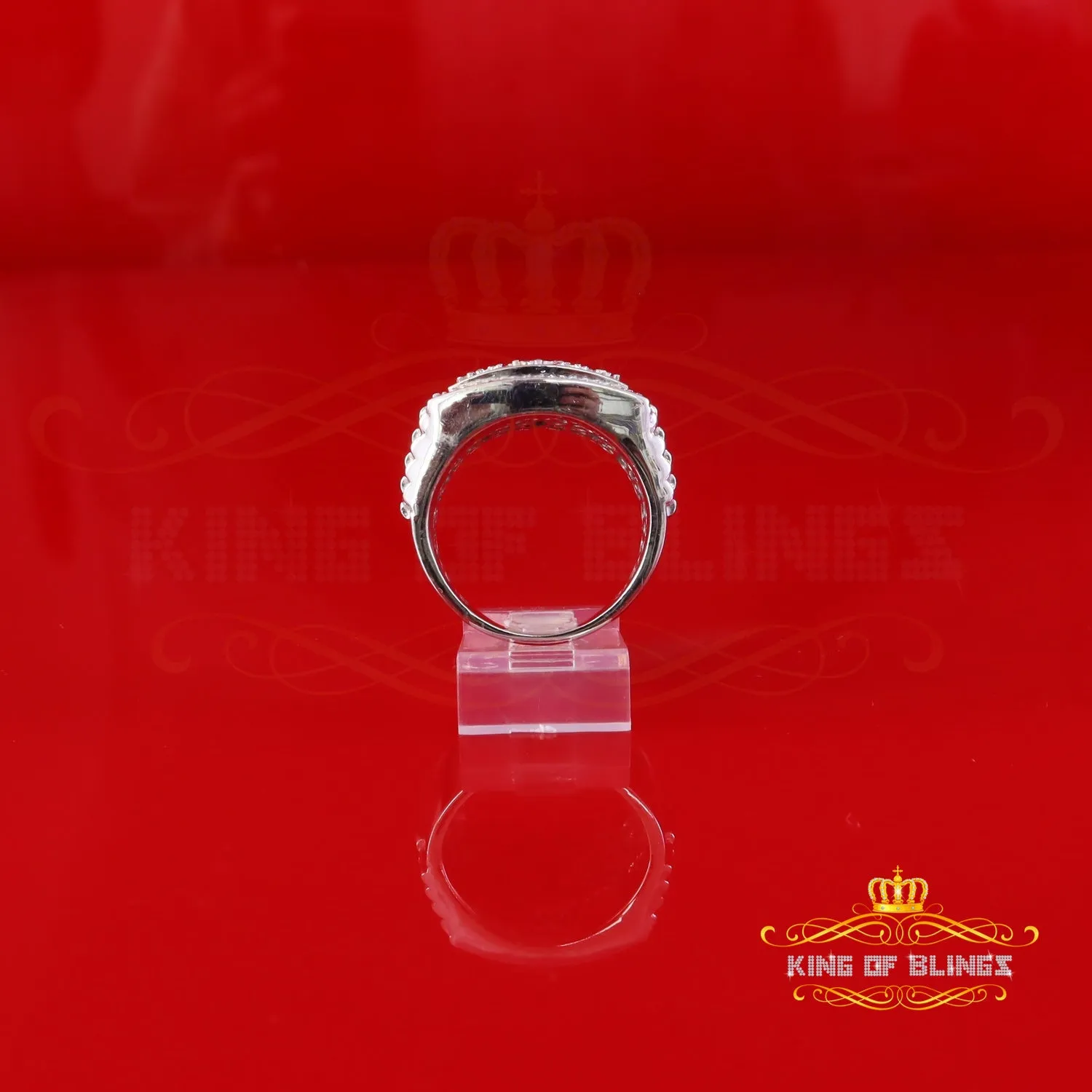 King Of Bling's Big White Real 0.40ct Diamond 925 Silver Engagement Rectangle Ring Men Size 10
