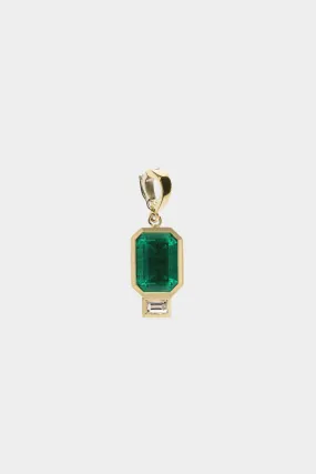 Large Emerald And Baguette Diamond Charm, Yellow Gold
