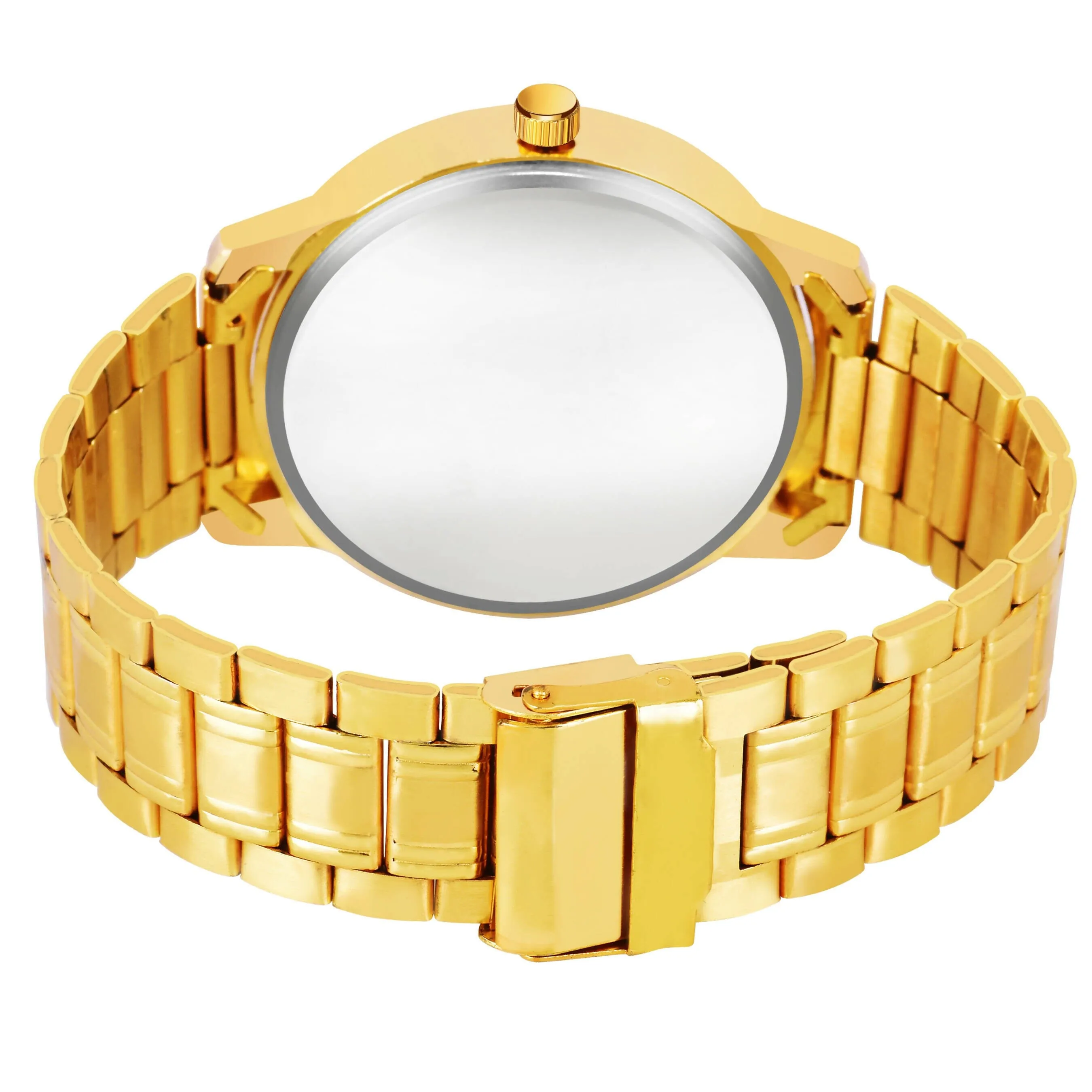 Men Gold Analog Watch Green Dial With Golden Chain Pendant