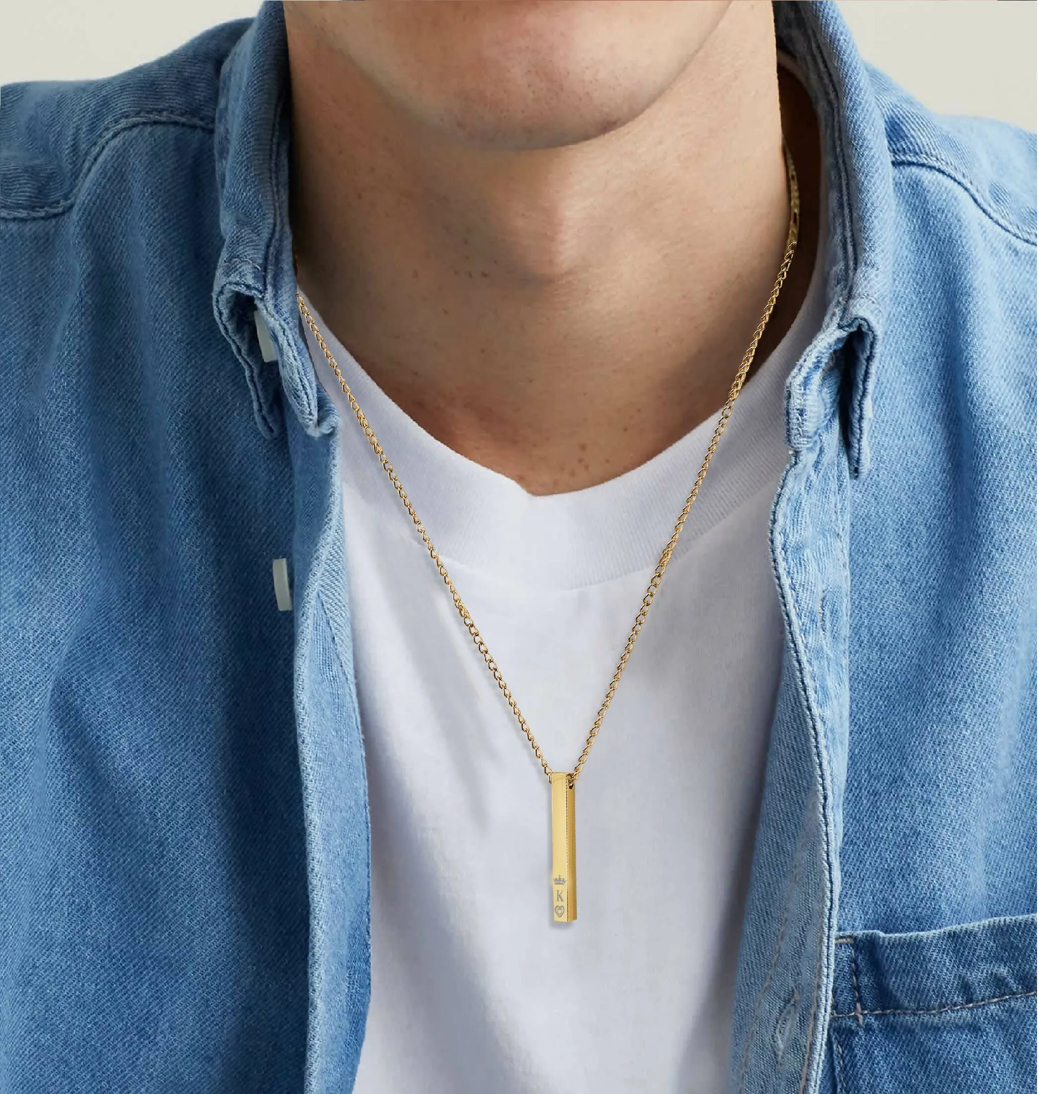Men Gold Analog Watch Green Dial With Golden Chain Pendant