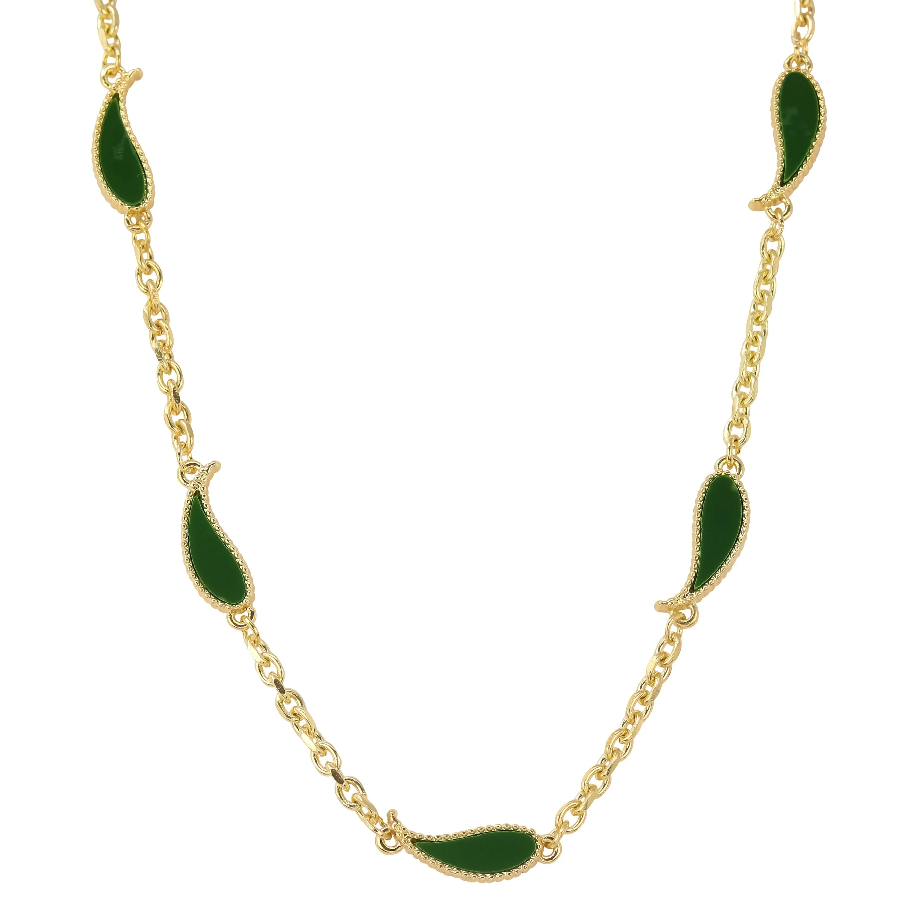 Men's 2-Piece Lion Medallion and Paisley Multi Necklace Set in Emerald Green