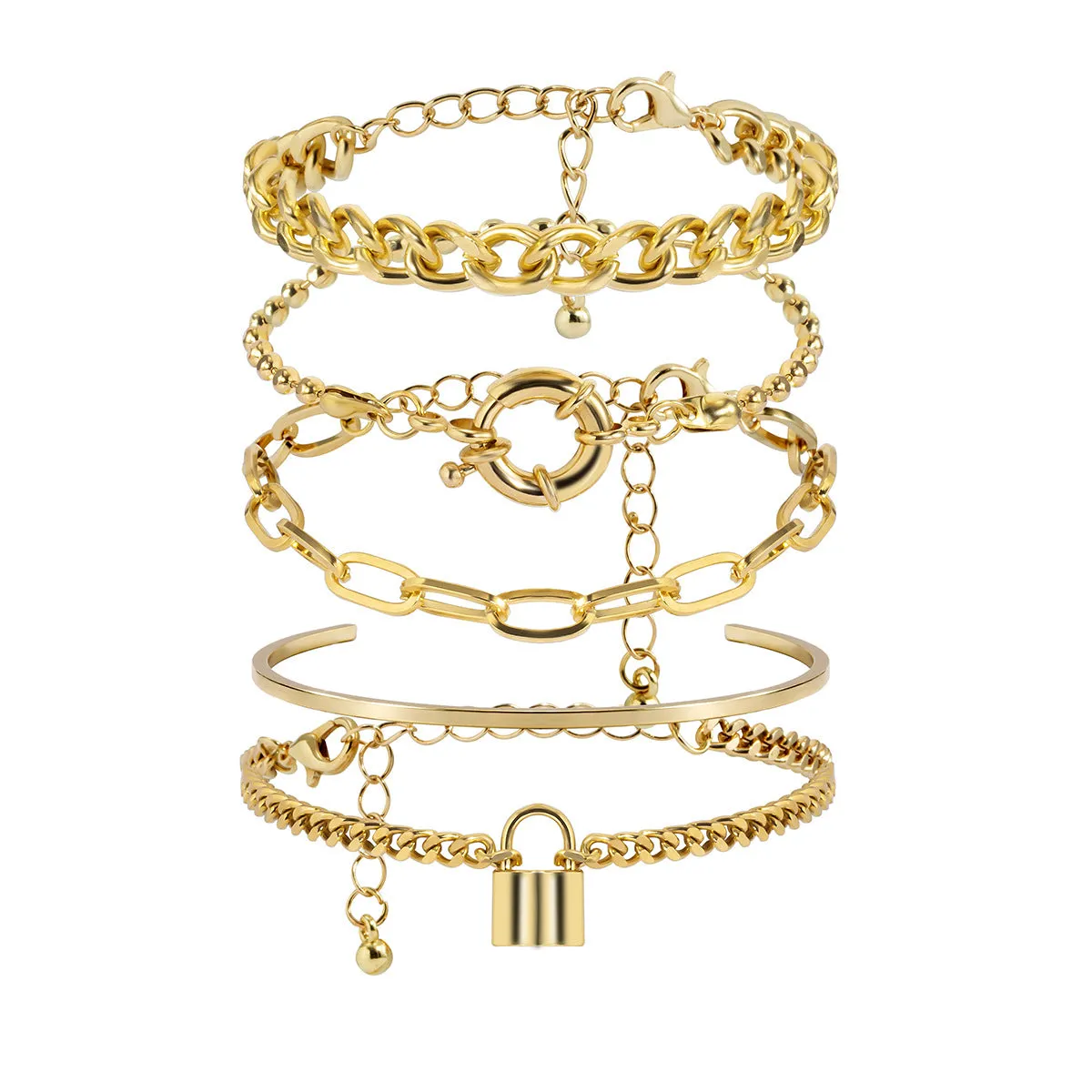 Mix And Match Multi-element Geometric Round Buckle Set Bracelet