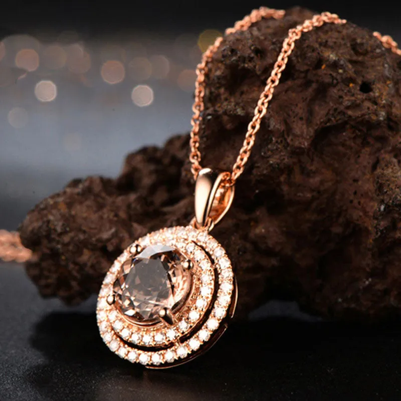 Morganite Diamond Real 14k Rose Gold Necklace