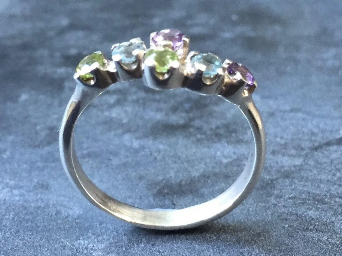 Multistone Ring - Purple Amethyst Ring - Green Peridot Ring