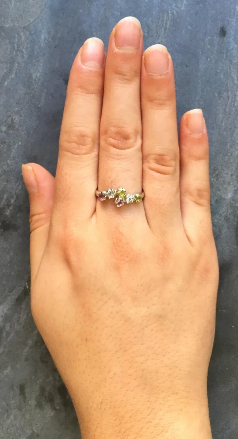 Multistone Ring - Purple Amethyst Ring - Green Peridot Ring