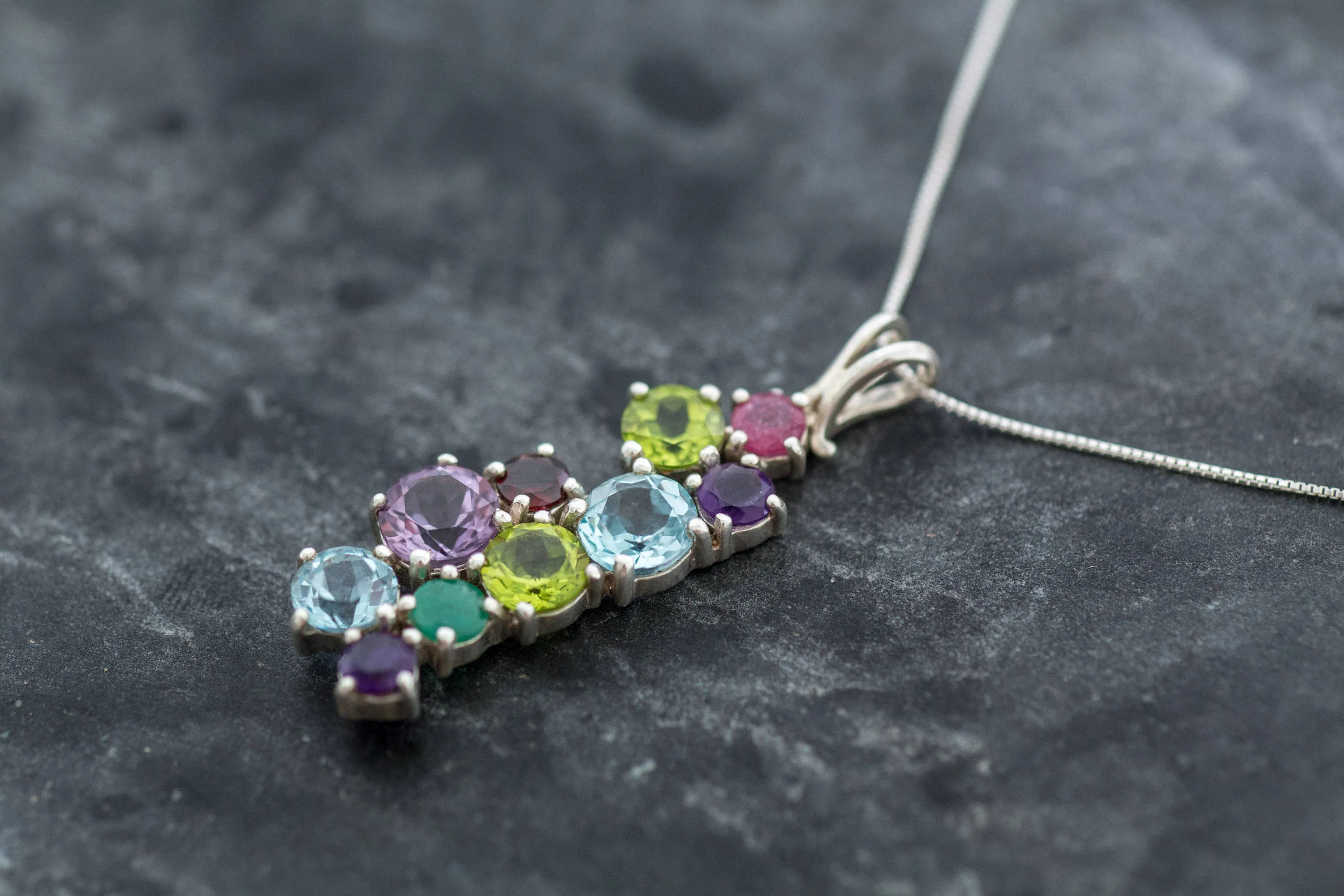 Multistone Statement Pendant - Natural Emerald Necklace - Unique Colorful Necklace