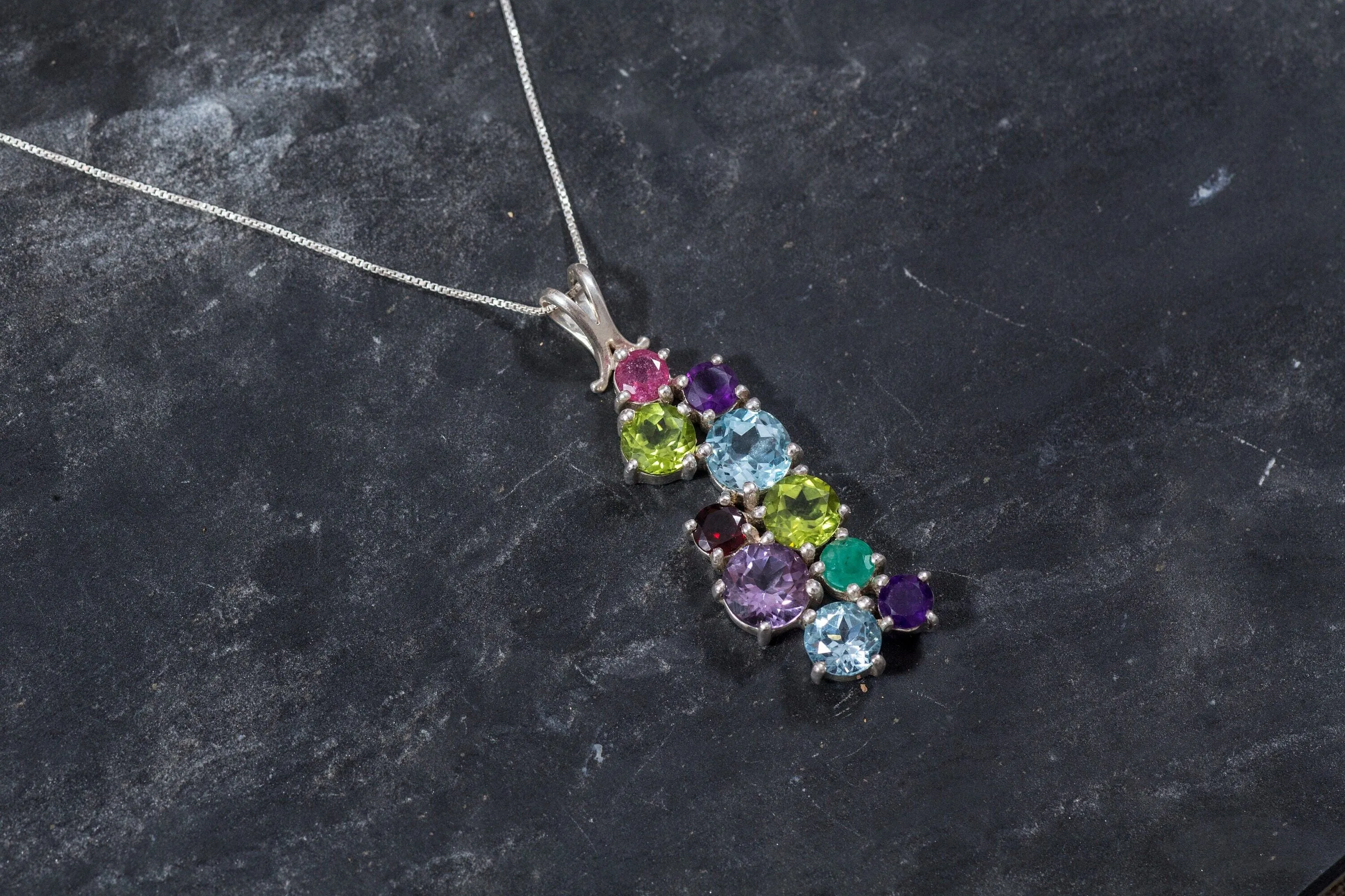 Multistone Statement Pendant - Natural Emerald Necklace - Unique Colorful Necklace