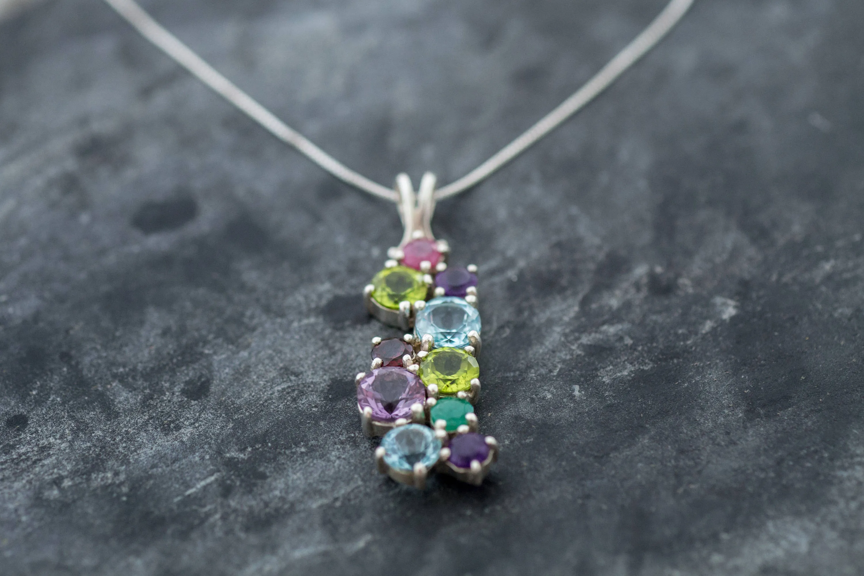 Multistone Statement Pendant - Natural Emerald Necklace - Unique Colorful Necklace