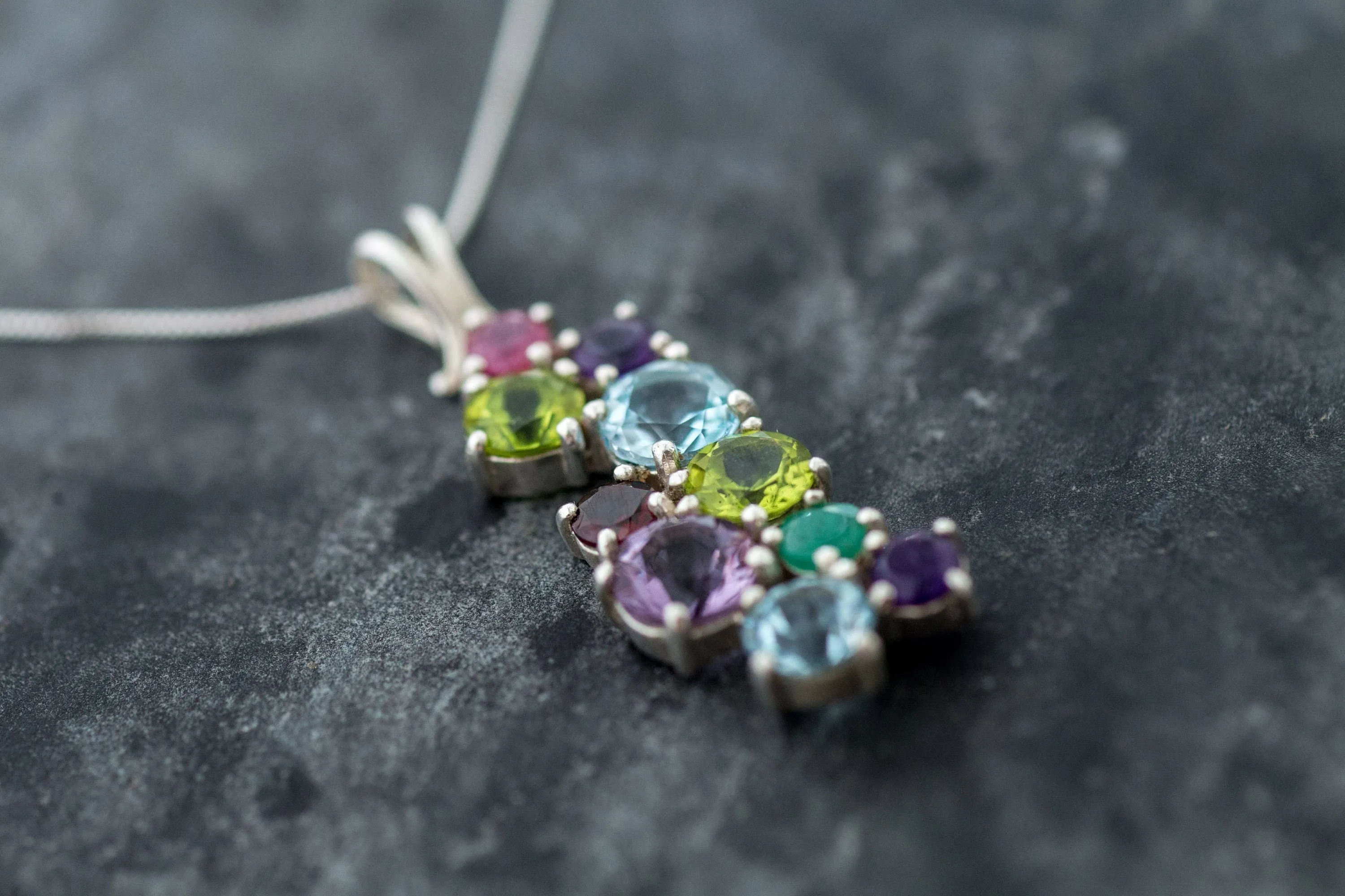 Multistone Statement Pendant - Natural Emerald Necklace - Unique Colorful Necklace